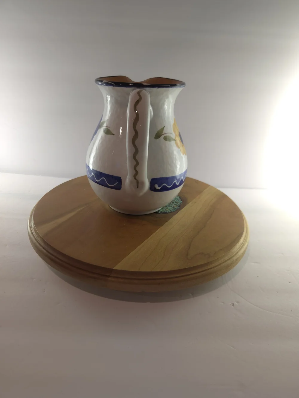 Hand-Painted Blue Floral Ceramic Pitcher